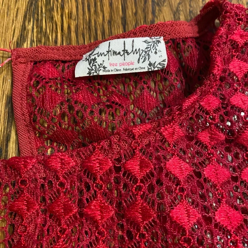 Free People Red Lace Long Sleeve Crop Top - Picture 3 of 3